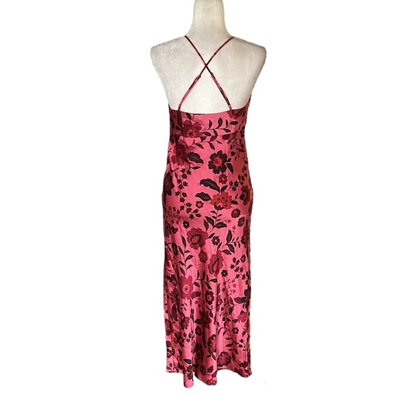 NWT House of Harlow 1960 Pink Floral Satin Midriff Cutout Slip Midi Dress - M - Picture 7 of 12